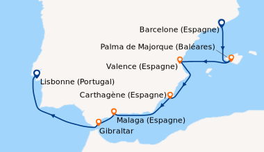 Itinéraire de la croisière Barcelone (Espagne), Palma de Majorque (Baléa...