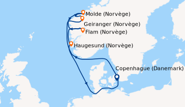 Itinéraire de la croisière Copenhague (Danemark), En mer, Geiranger (Nor...