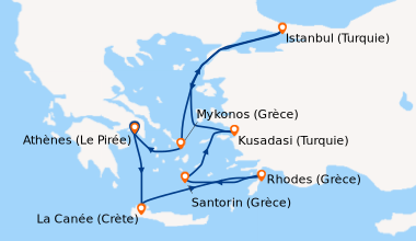 Itinéraire de la croisière Athènes (Le Pirée), En mer, La Canée (Crète),...