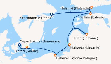 Itinéraire de la croisière Stockholm (Suède), Helsinki (Finlande), Talli...