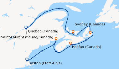 Itinéraire de la croisière Boston (Etats-Unis), Saint-Jean, Nouveau-Brun...