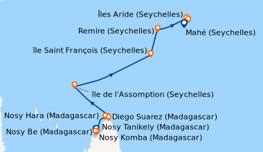 Itinéraire de la croisière De Madagascar aux Seychelles, îles insoupçonnées