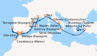 Itinéraire de la croisière Tarragone (Espagne), Tarragone (Espagne), Mal...