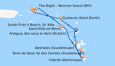 Itinéraire de la croisière Antigua, Iles sous le Vent (St John), Gustavi...