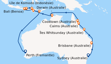Itinéraire de la croisière Sydney (Australie), En mer, Brisbane (Austral...