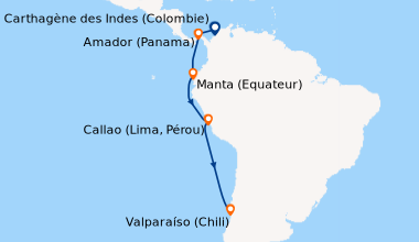 Itinéraire de la croisière Carthagène (Espagne), En mer, Canal de Panama...
