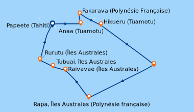 Itinéraire de la croisière Polynésie secrète : des îles de la Société aux îles Australes