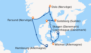 Itinéraire de la croisière Hambourg (Allemagne), En mer, Farsund (Norvèg...