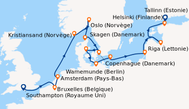 Itinéraire de la croisière Southampton (Royaume Uni) , Bruxelles (Belgiq...