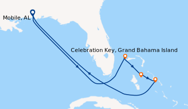 Itinéraire de la croisière Mobile, AL, En mer, En mer, Celebration Key, ...