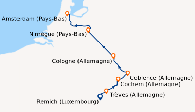 Itinéraire de la croisière De la vallée de la Moselle aux canaux d'Amsterdam, un itinéraire d'exception entre patrimoine, paysages et traditions (RMD_PP)