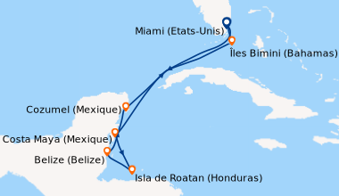 Itinéraire de la croisière Miami (Etats-Unis), En mer, Costa Maya (Mexiq...