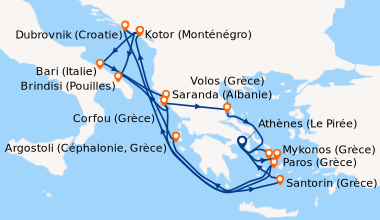 Itinéraire de la croisière Athènes (Le Pirée), Syros, Ermoupoli (Grèce),...