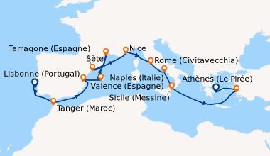 Itinéraire de la croisière Lisbonne (Portugal), Lisbonne (Portugal), Tan...