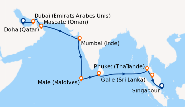 Itinéraire de la croisière Doha (Qatar), Dubaï (Emirats Arabes Unis), Ma...