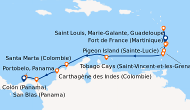 Itinéraire de la croisière Panama, Colombie et les îles Caraïbes