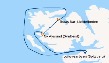 Itinéraire de la croisière Fjords et glaciers du Spitzberg