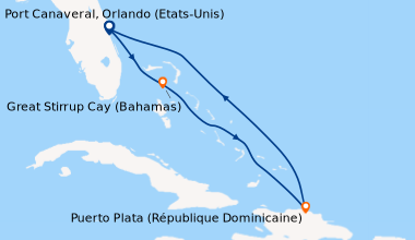 Itinéraire de la croisière Port Canaveral, Orlando (Etats-Unis), En mer,...
