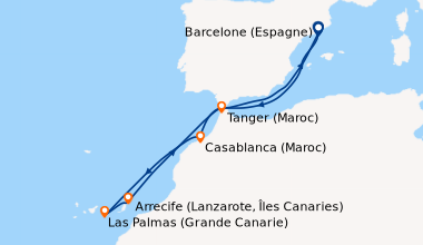 Itinéraire de la croisière Barcelone (Espagne), En mer, Casablanca (Maro...