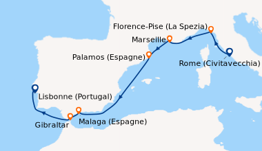 Itinéraire de la croisière Rome (Civitavecchia), Florence-Pise (La Spezi...