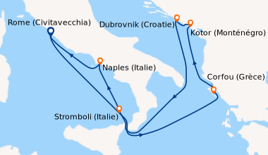 Itinéraire de la croisière Rome (Civitavecchia), En mer, Corfou (Grèce),...