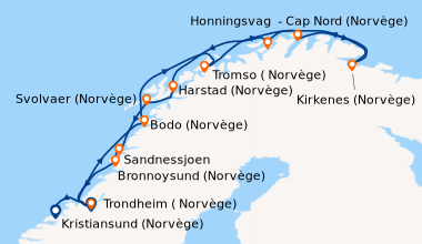 Itinéraire de la croisière Croisière astronomique à bord du Coastal Express