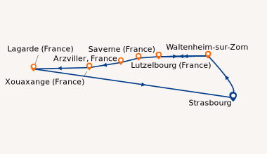 Itinéraire de la croisière L'Alsace et la Lorraine entre patrimoine et savoir-faire, croisière de charme sur le canal de la Marne au Rhin (formule port-port) (SXO_AIPP)