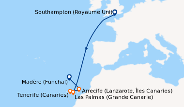 Itinéraire de la croisière Southampton (Royaume Uni), En mer, En mer, En...
