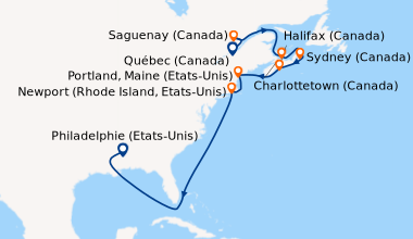 Itinéraire de la croisière Québec (Canada), Saguenay (Canada), En mer, C...
