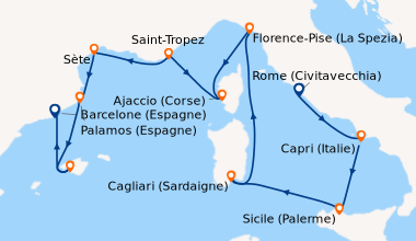 Itinéraire de la croisière Rome (Civitavecchia), Capri (Italie), Sicile ...
