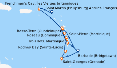 Itinéraire de la croisière Saint Martin (Philipsburg) Antilles Française...