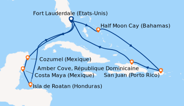 Itinéraire de la croisière Fort Lauderdale (Etats-Unis), En mer, Cozumel...