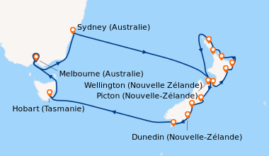 Itinéraire de la croisière Melbourne (Australie), En mer, Sydney (Austra...