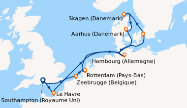 Itinéraire de la croisière Southampton (Royaume Uni) , Le Havre, En mer,...