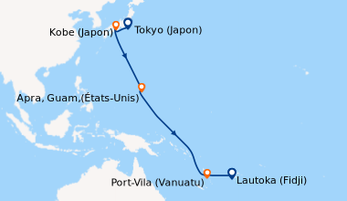Itinéraire de la croisière Tokyo (Japon), En mer, Kobe (Japon), En mer, ...