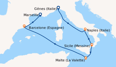 Itinéraire de la croisière Gênes (Italie), Naples (Italie), Sicile (Mess...
