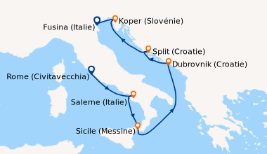 Itinéraire de la croisière Rome (Civitavecchia), Salerne (Italie), Sicil...