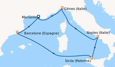 Itinéraire de la croisière Marseille, Gênes (Italie), Naples (Italie), S...