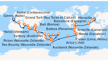 Itinéraire de la croisière Gênes (Italie), Marseille, Barcelone (Espagne...
