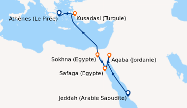 Itinéraire de la croisière Jeddah (Arabie Saoudite), Aqaba (Jordanie), S...