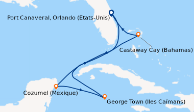 Itinéraire de la croisière Port Canaveral, Orlando (Etats-Unis), En mer,...