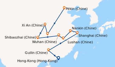 Itinéraire de la croisière Au fil du Yangtsé sur un bateau d’exception, de Shanghai à Chongqing avec Hong Kong et Guilin
