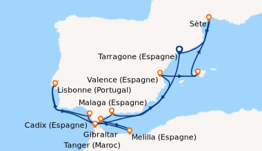Itinéraire de la croisière Tarragone (Espagne), Tarragone (Espagne), Mal...