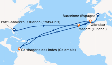 Itinéraire de la croisière Port Canaveral, Orlando (Etats-Unis), En mer,...