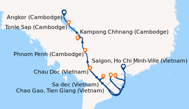 Itinéraire de la croisière Du delta du Mékong à Siem Reap (9HC_PP)