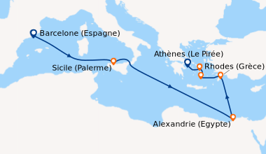 Itinéraire de la croisière Barcelone (Espagne), En mer, Sicile (Palerme)...