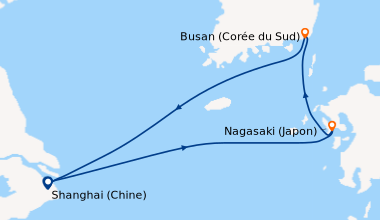 Itinéraire de la croisière Shanghai (Chine), En mer, Nagasaki (Japon), B...