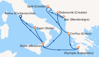 Itinéraire de la croisière Rome (Civitavecchia), Sicile (Messine), En me...