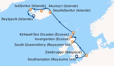Itinéraire de la croisière Reykjavik (Islande), Isafjordur (Islande), Ak...