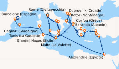 Itinéraire de la croisière Rome (Civitavecchia), Baie d'Amalfi (Italie),...
